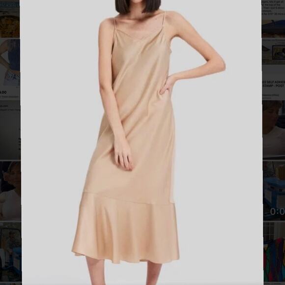 Lattelier Gorgeous Slip Cami Midi Dress, Nude poly Satin, Size Medium, NWOT - Picture 2 of 6